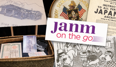 photo collage of historical photos with a JANM on the Go logo